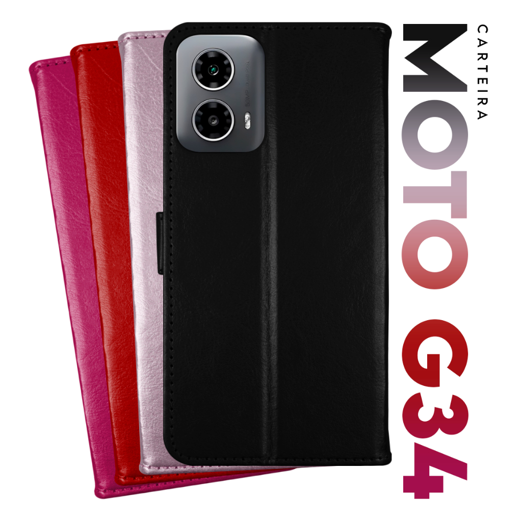 Capa Case Capinha Carteira Flip Cover Couro Sintético PRETA Para Motorola Moto G34 Xt2363 tela 6.5 Cell in Power25