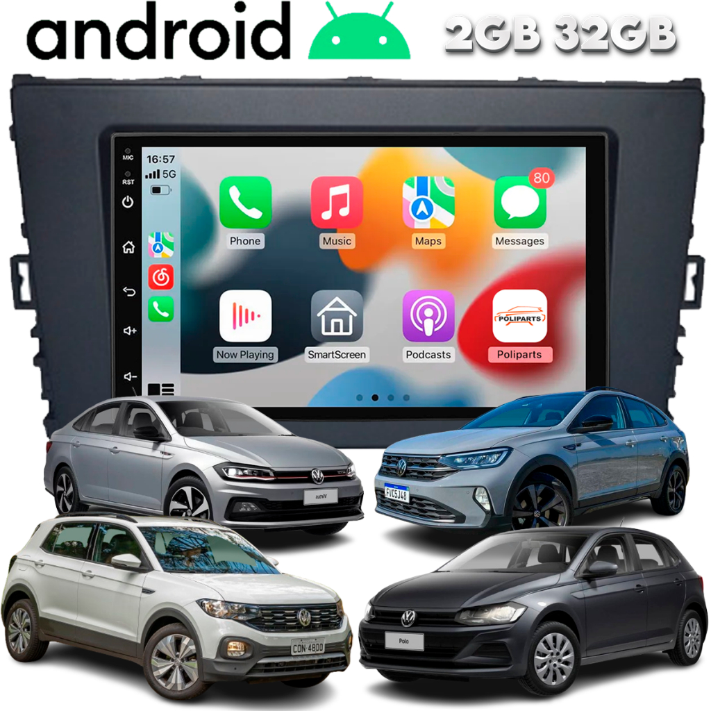 Central Multimidia Android Novo Polo T Cross Gps Wifi Espelhamento Bluetooth Carplay