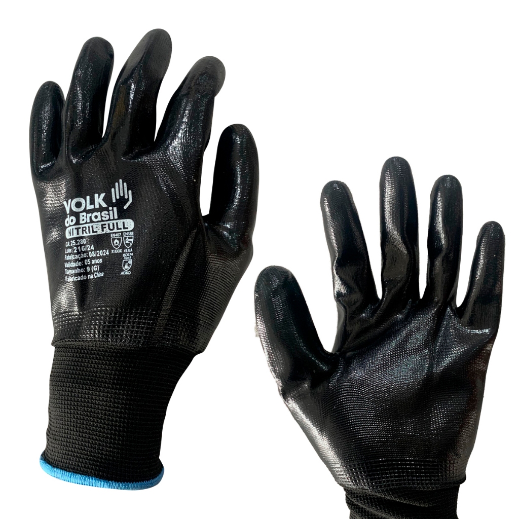 Luva Nitril Full Multitato Preta Banho Nitrílico Impermeável