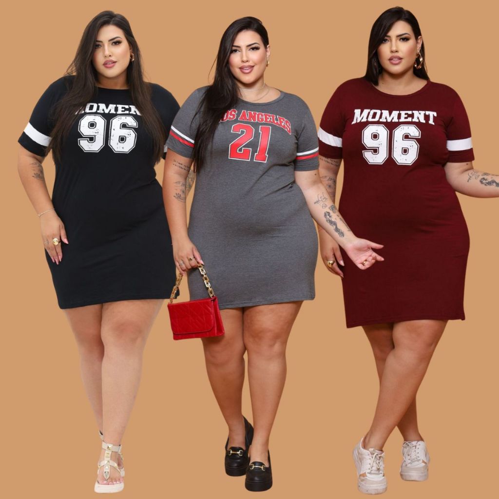 Kit 3 Vestidos Estampados Camisão Moda Gringa Grande Verão Curve - Women Clothes