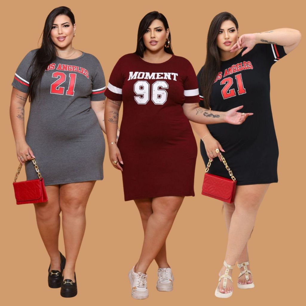 Detalhes do Kit 3 Vestidos Estampados Camisão Moda Gringa Grande Verão Curve