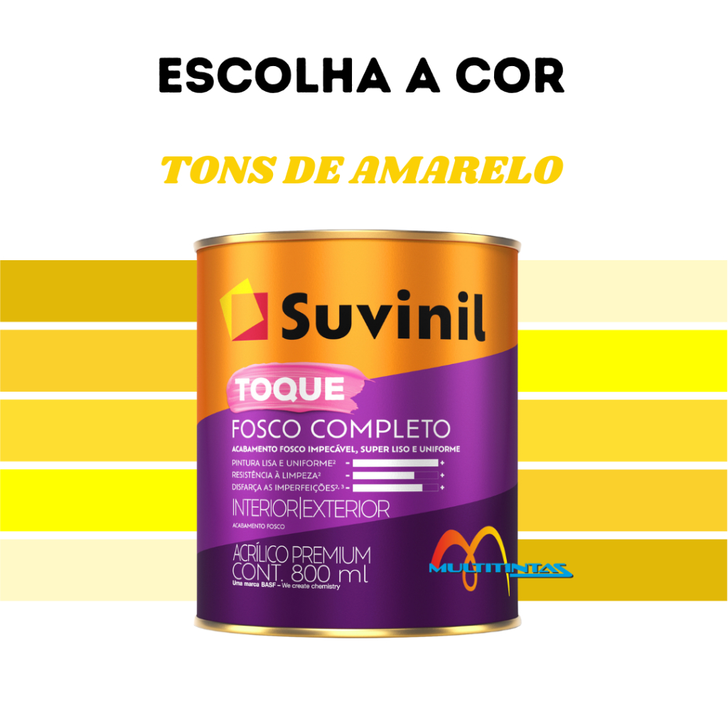Tinta Acrílica Fosco 800ml Tons De Amarelo Toque Fosco Completo Parede Suvinil - Home & Living