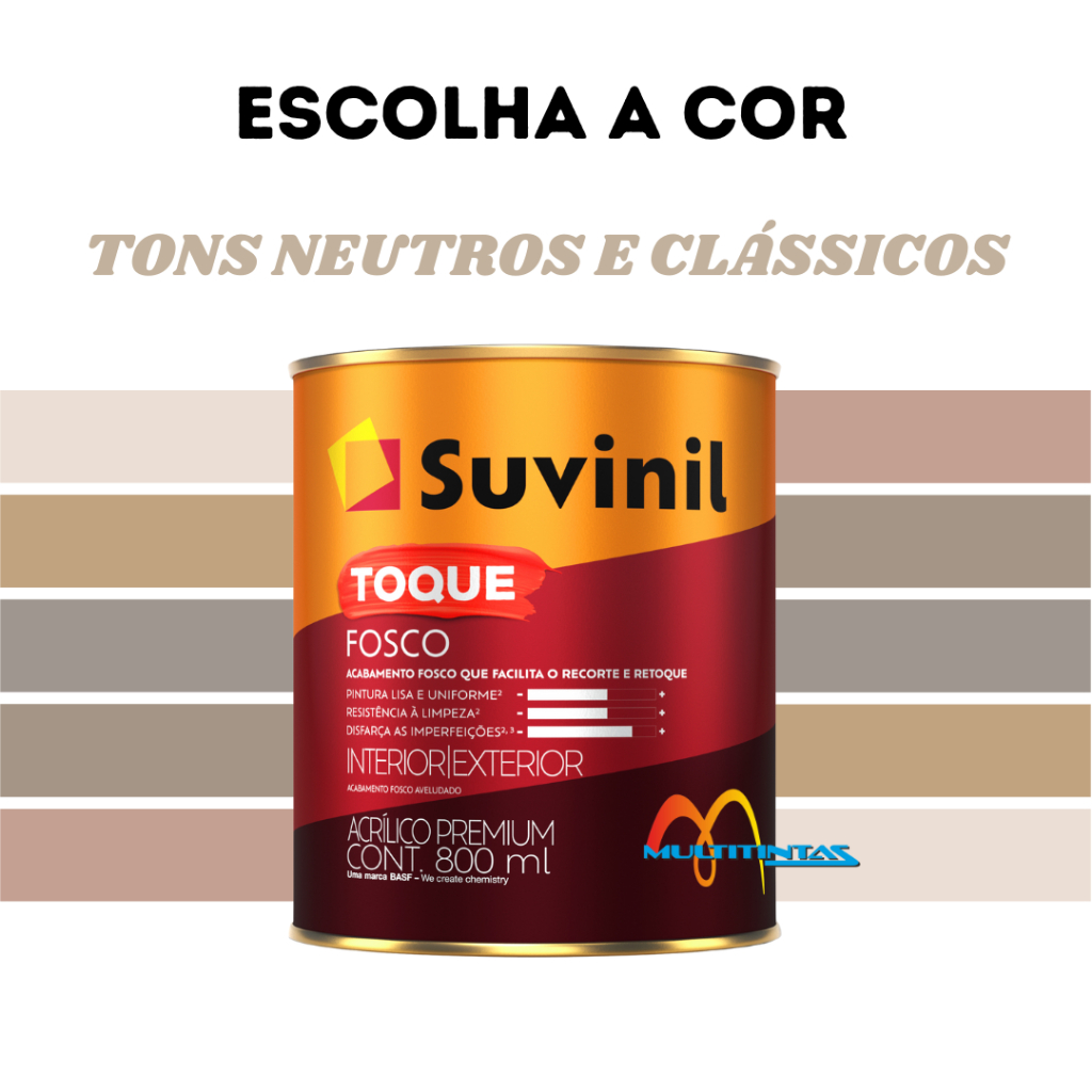 Tinta Acrílica Fosco 800ml Tons Clássicos e Neutros Parede Toque Fosco Greige Suvinil - Home & Living