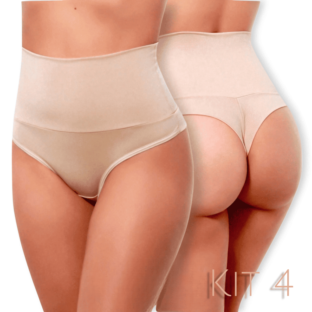 Kit 4 Calcinhas Cós Alto Modeladora Calcinha Cinta Cós Duplo Fio Duplo Lingerie Feminina