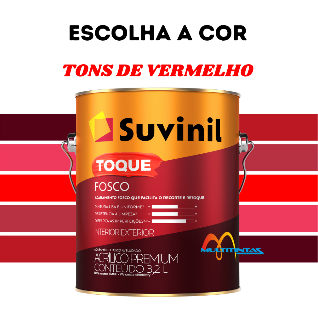 Tinta Acrílica Fosco 3,2l Tons de Vermelho Parede Toque Fosco Suvinil