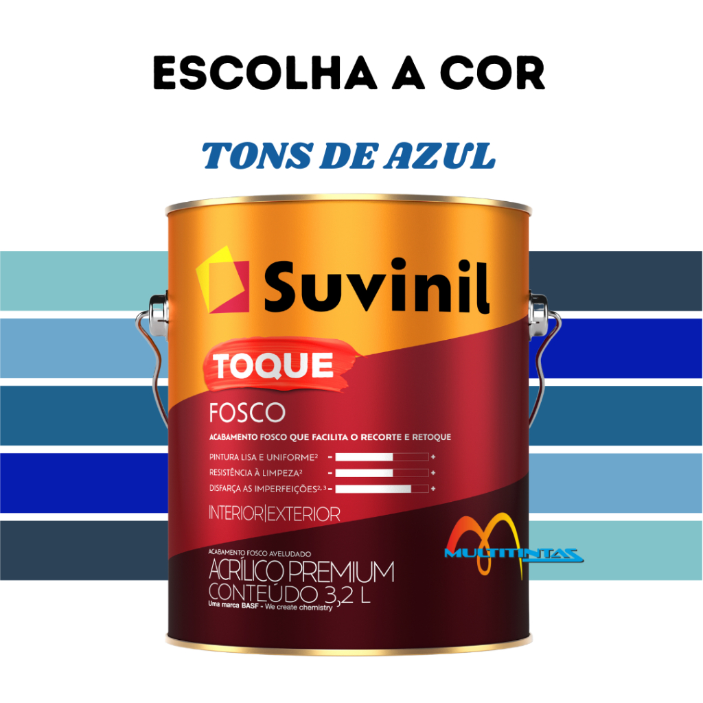 Tinta Acrílica Fosco 3,2l Tons De Azul Parede Toque Fosco Suvinil - Home & Living