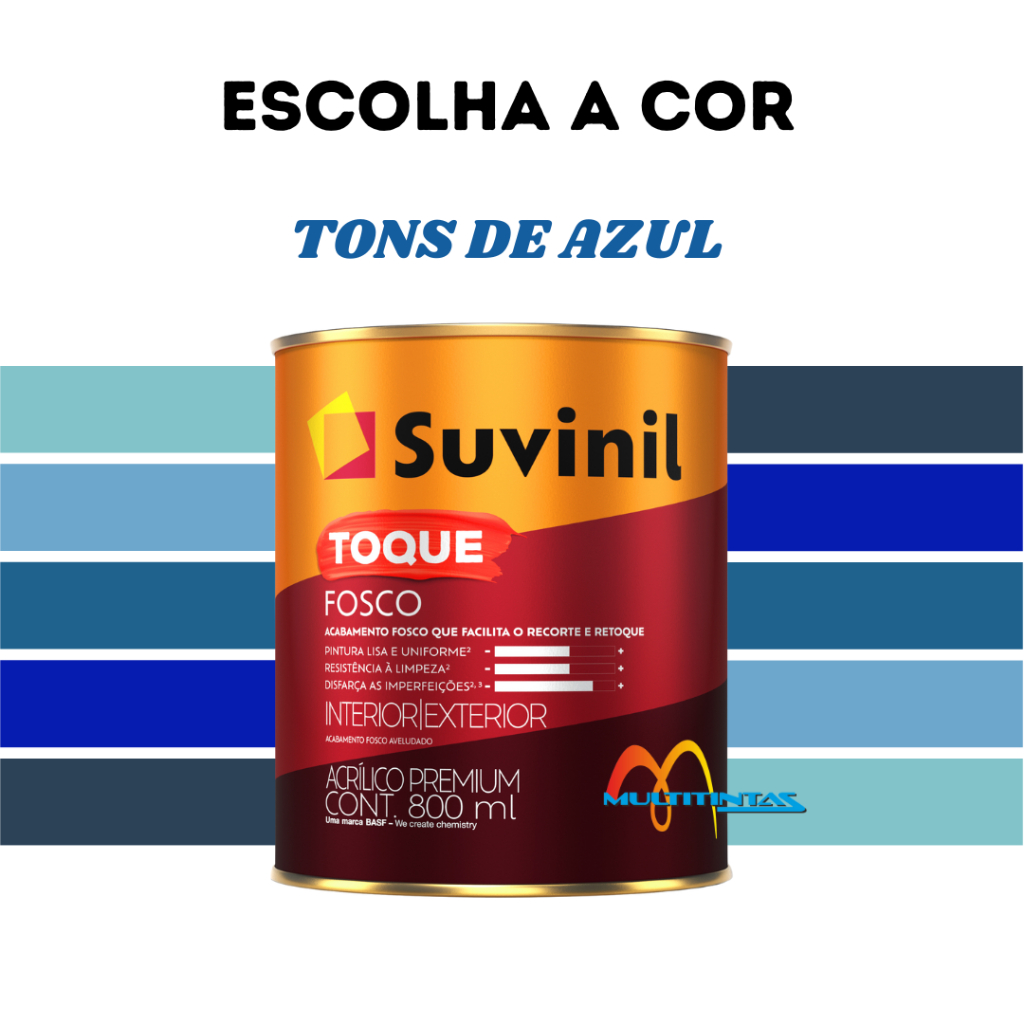 Tinta Acrílica Fosco 800ml Tons De Azul Parede Toque Fosco Suvinil