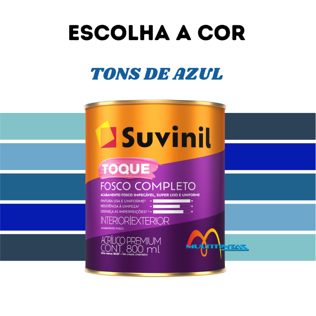 Tinta Acrílica Fosco 800ml Tons De Azul Toque Fosco Completo Parede Suvinil em Oferta na Shopee