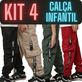 Kit 4 Calça Infantil Tactel Jogger Cargo Menino Juvenil 10 12 14 Anos Elastico Masculina Preta Verde em Oferta na Shopee