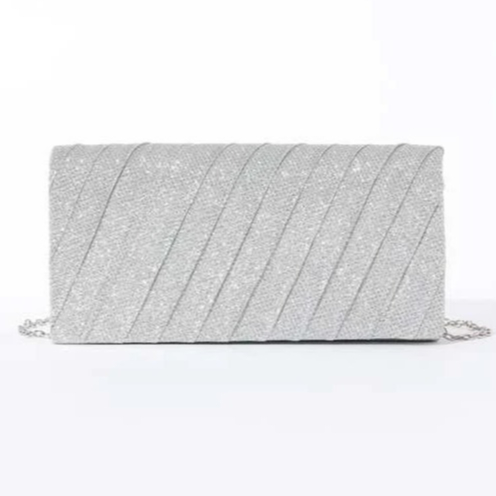 Bolsinha Prata de Festa com Glitter e Alça de Corrente – Bolsa Básica de mão para Casamentos Cluth Madrinhas