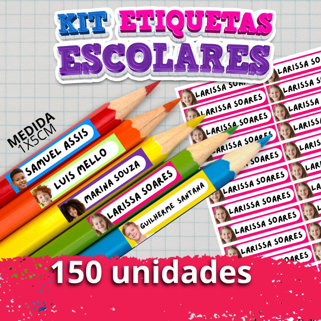 150 Etiquetas Escolares Personalizadas com Foto e nome da Criança em Oferta na Shopee