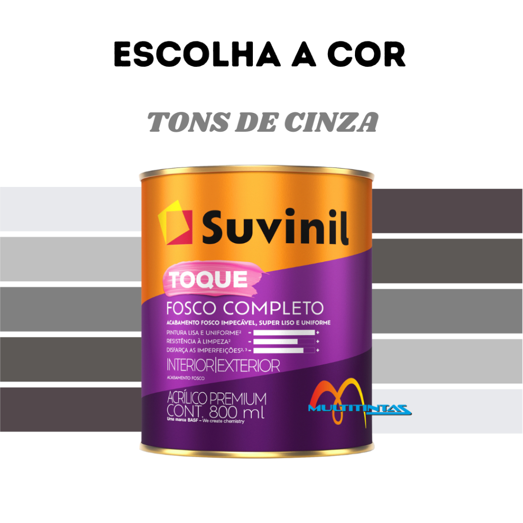 Tinta Acrílica Fosco 800ml Tons De Cinza Toque Fosco Completo Parede Suvinil - Home & Living