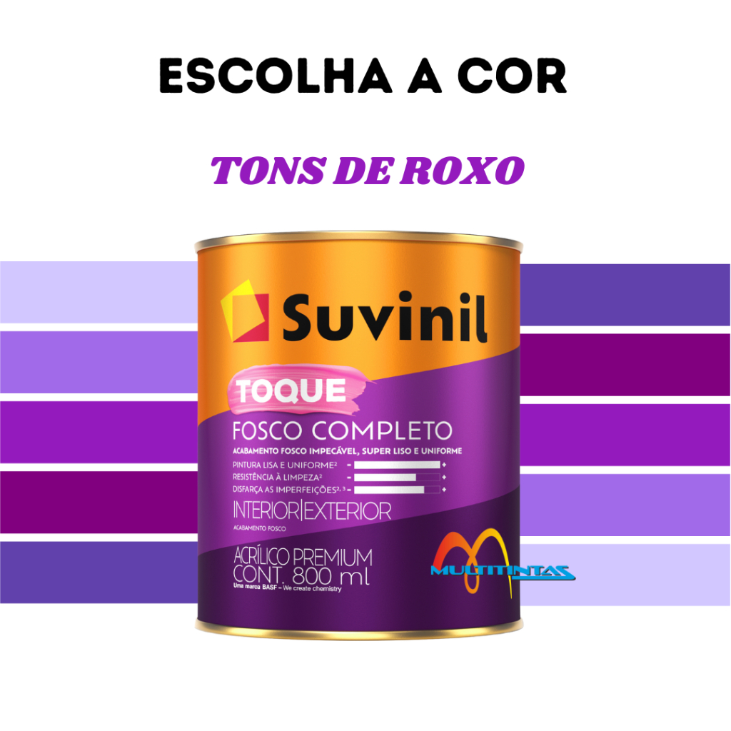 Tinta Acrílica Fosco 800ml Tons De Roxo Toque Fosco Completo Parede Suvinil em Oferta na Shopee