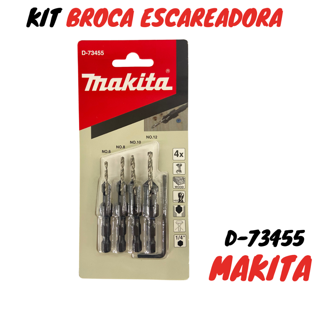 Kit Broca Escariadora Rebaixo Parafuso 4 Peças D73455 Makita