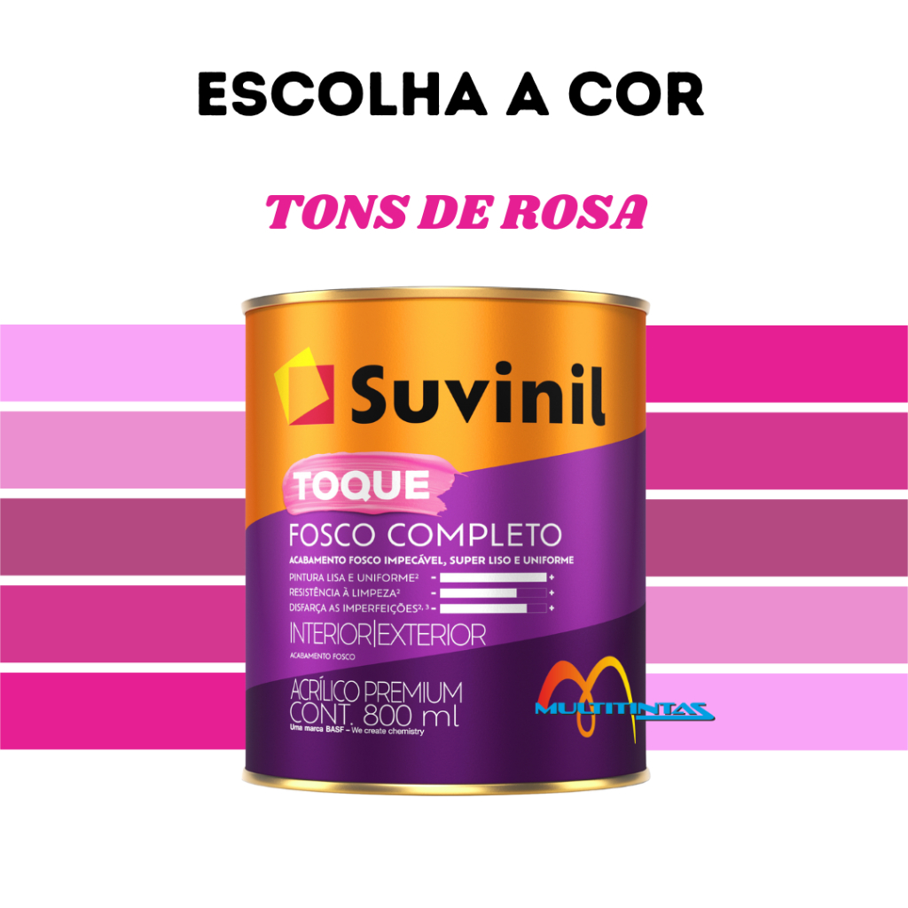 Tinta Acrílica Fosco 800ml Tons De Rosa Toque Fosco Completo Parede Suvinil