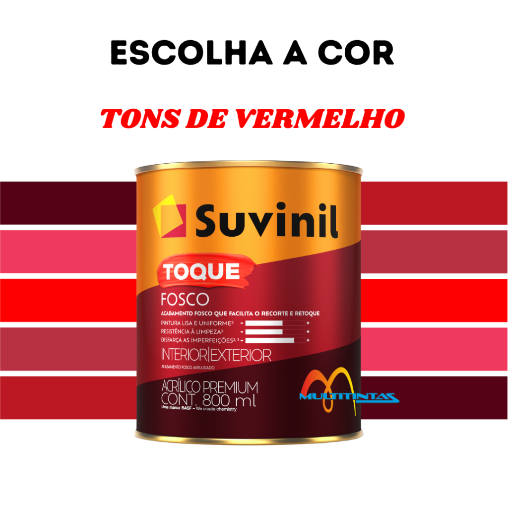 Tinta Acrílica Fosco 800ml Tons De Vermelho Parede Toque Fosco Suvinil - Home & Living