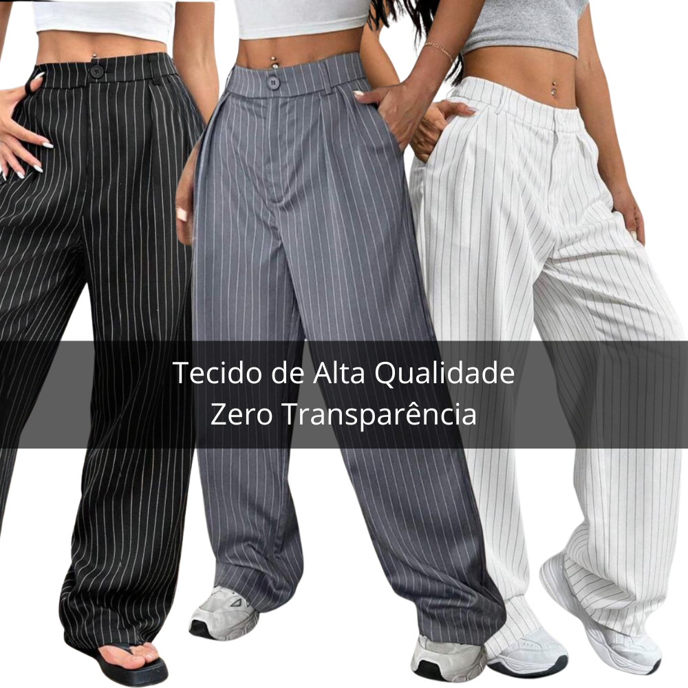 Calça Alfaiataria Feminina Pantalona Listrada Wide Leg Aerolook