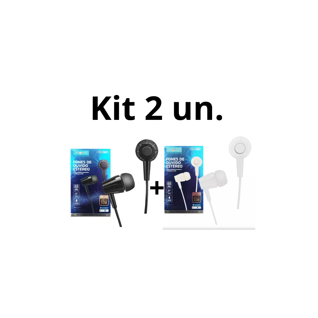 Kit 2 Fones de Ouvido Estéreo Com Fio P2 Original Com Cancelamento De Ruído Para Celular E Tablet Inova