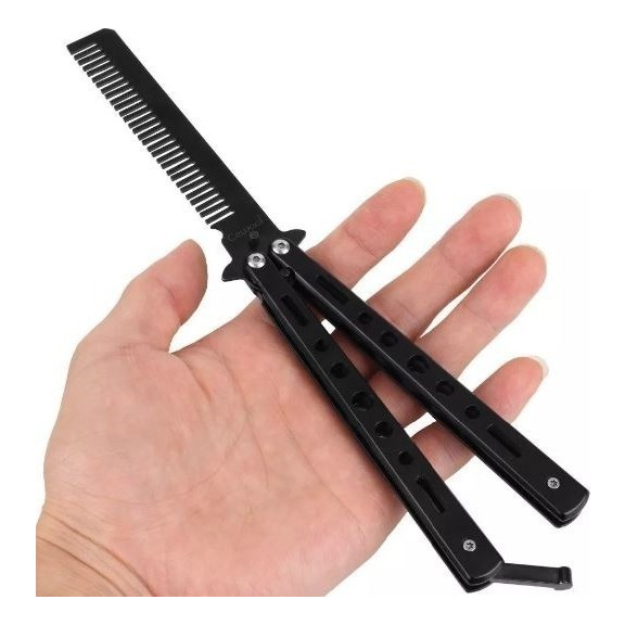 Canivete Butterfly Pente Treino Balisong Cs Go Karambit PRATA/PRETO  Inox + Bainha