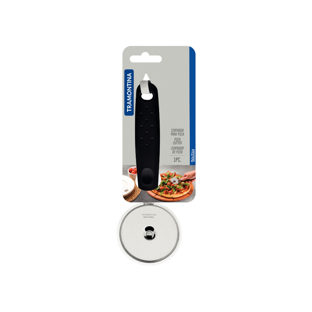 Cortador de Pizza Tramontina Utilitá em Aço Inox com Cabo Preto