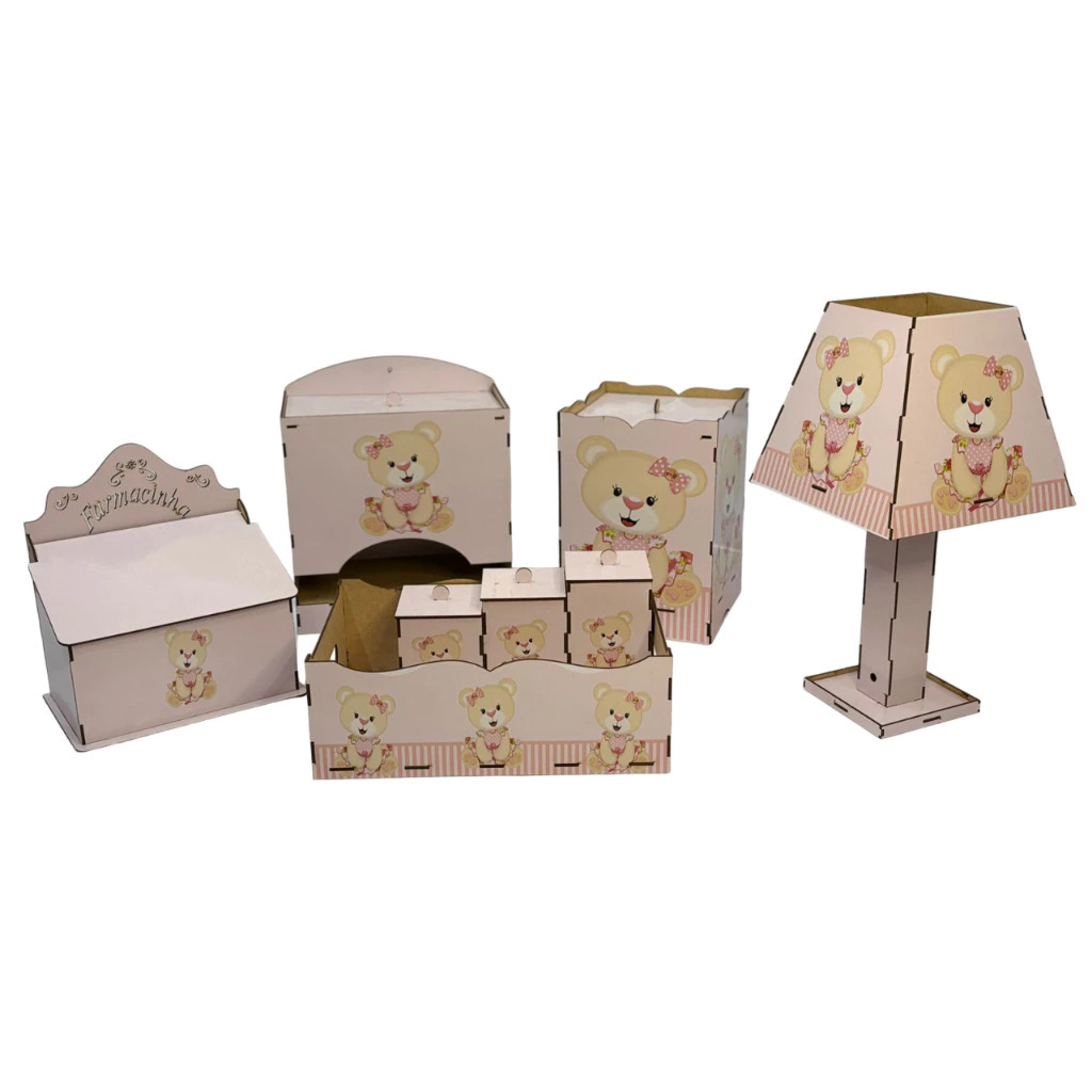 kit bebe/kit higiene bebe adesivado rosa em mdf adesivado com 08 peças ENVIO DESMONTADO