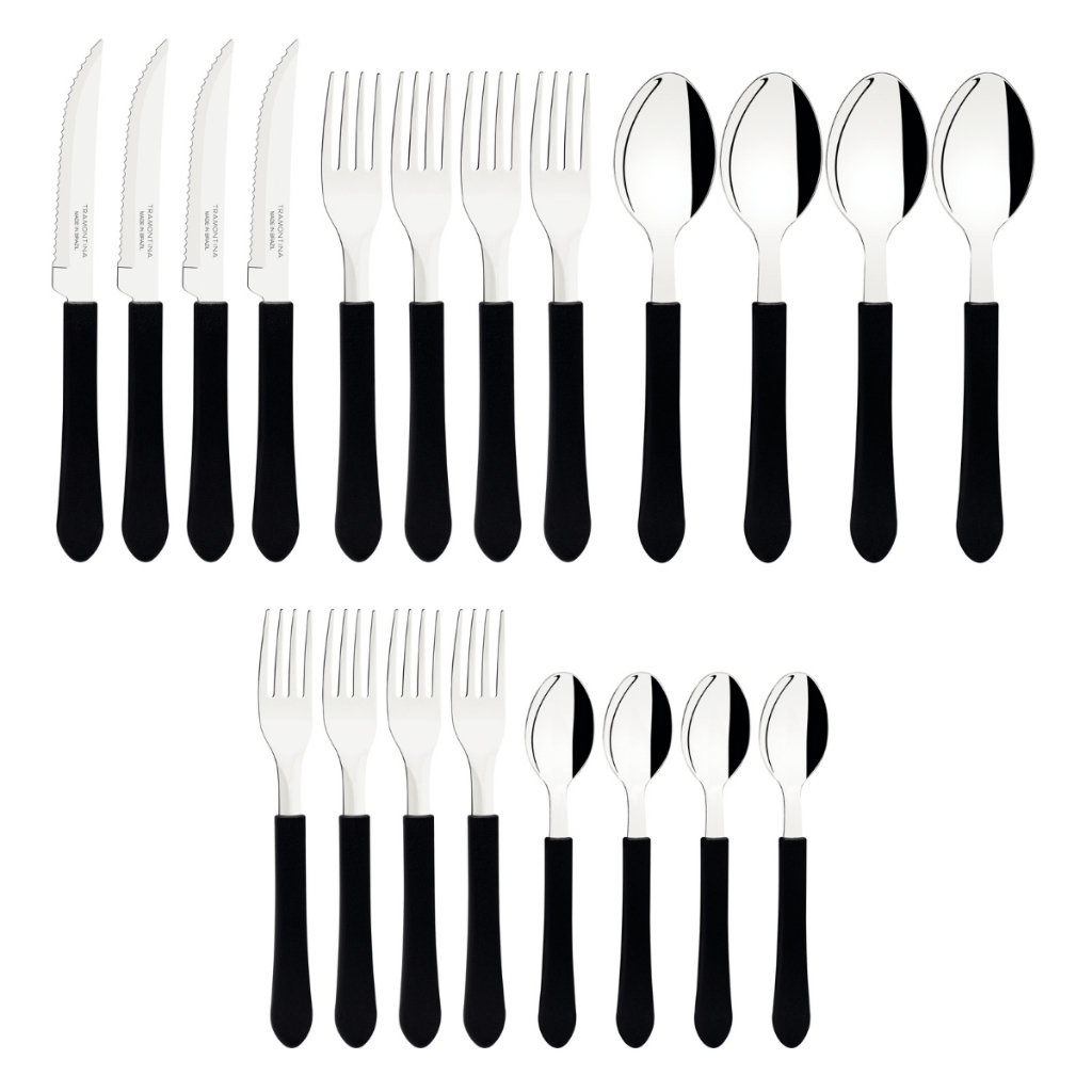Faqueiro Leme Tramontina Inox 20 pç Preto 4 Pessoas em Oferta na Shopee