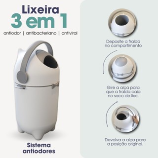 Lixeira Antiodor para quarto do Bebe, Banheiro, fraldas e Pet