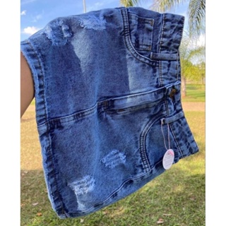 Saia Jeans Anita Feminina - Azul Lisa em Oferta na Shopee