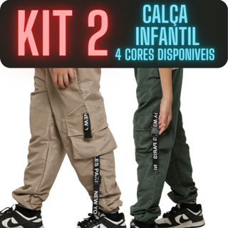 KIT 2 Calça Infantil Menino Tactel 10 12 14 Anos Juvenil Blogueirinho Escola Passeio Jogger Cargo Ma em Oferta na Shopee