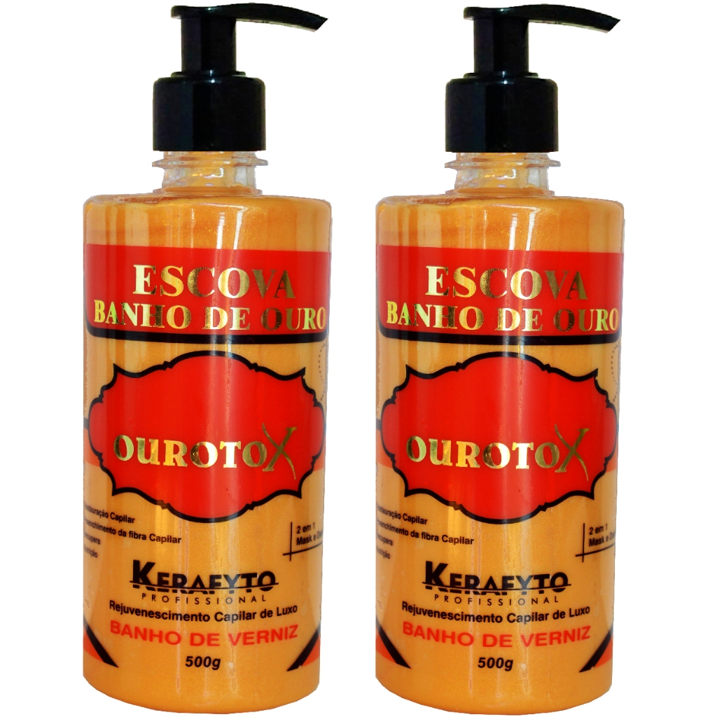 Kit 2 Máscara Hidratação E Recuperação -  Brilho Em 5 Minutos Resultado Imediato!  Banho De Ouro Ourotox Kerafyto 500 G em Oferta na Shopee