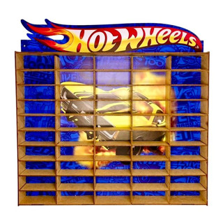Suporte de parede para 50 carrinhos em mdf adesivado hotwheels AZUL em Oferta na Shopee
