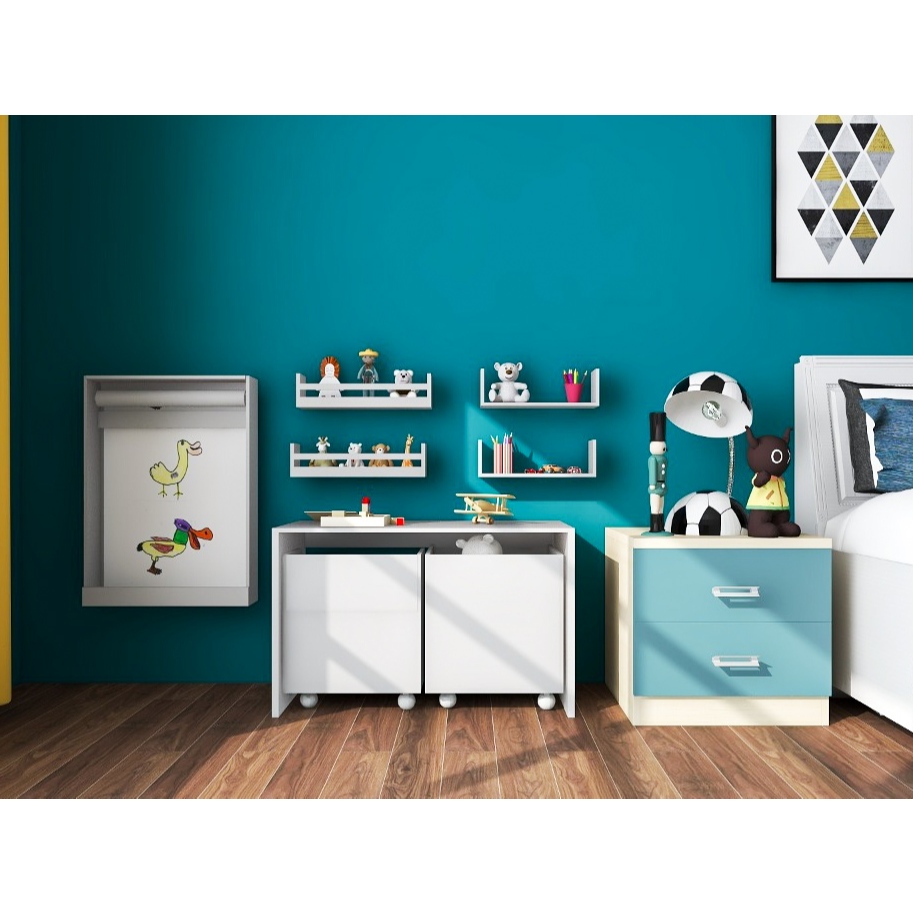 Mesa Infantil Didática com 2 Baús de MDF/MDP e Rodízios – Móvel Organizador para Crianças Quarto Infantil Cor Branca