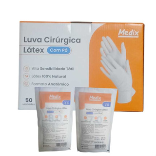 LUVA ESTÉRIL CIRÚRGICA  kit c/ 25 pares com pó Medix em Oferta na Shopee