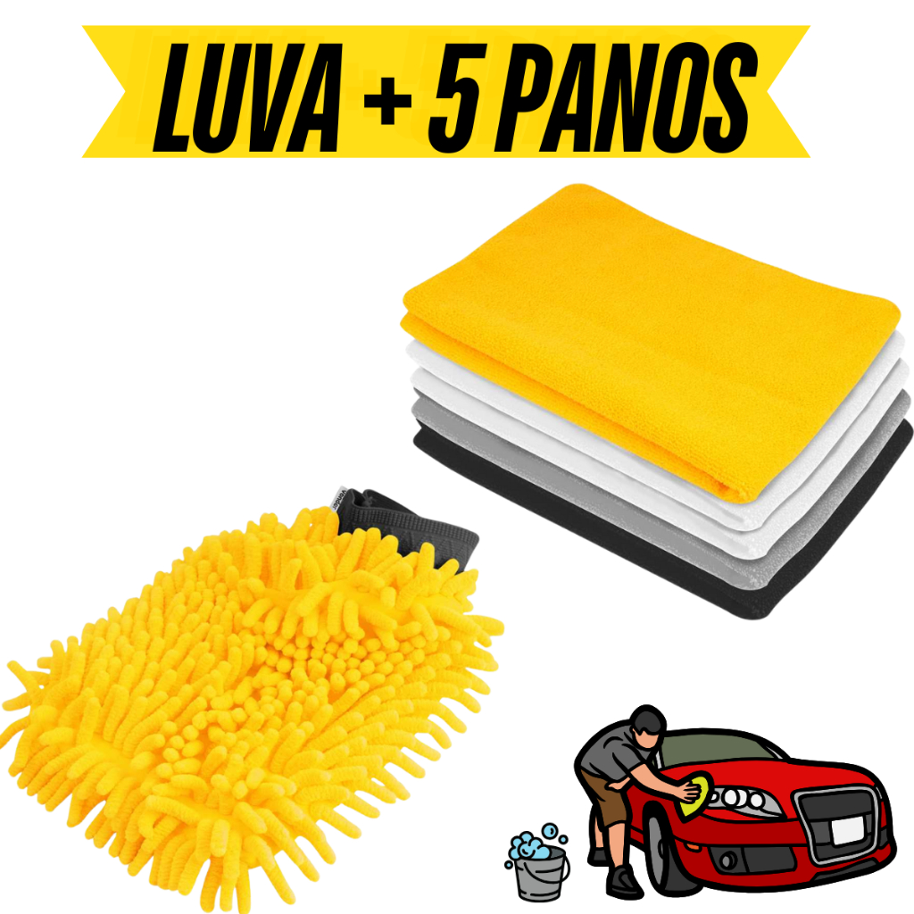 Kit 5 Panos Luva Microfibra Para Lavar Carro Moto Limpeza Automotiva Luva Super Absorvente Vonder