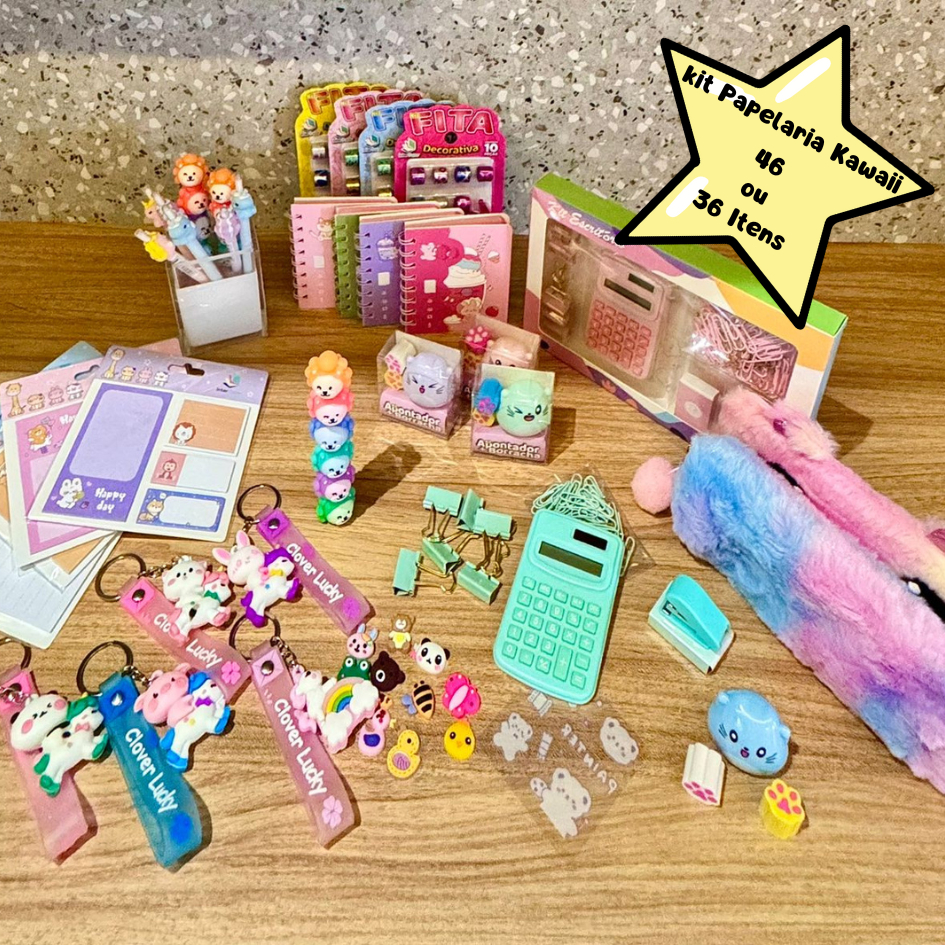 Kit Papelaria Kawaii Fofa 36 Itens Criativos Cute Colors Material Escolar