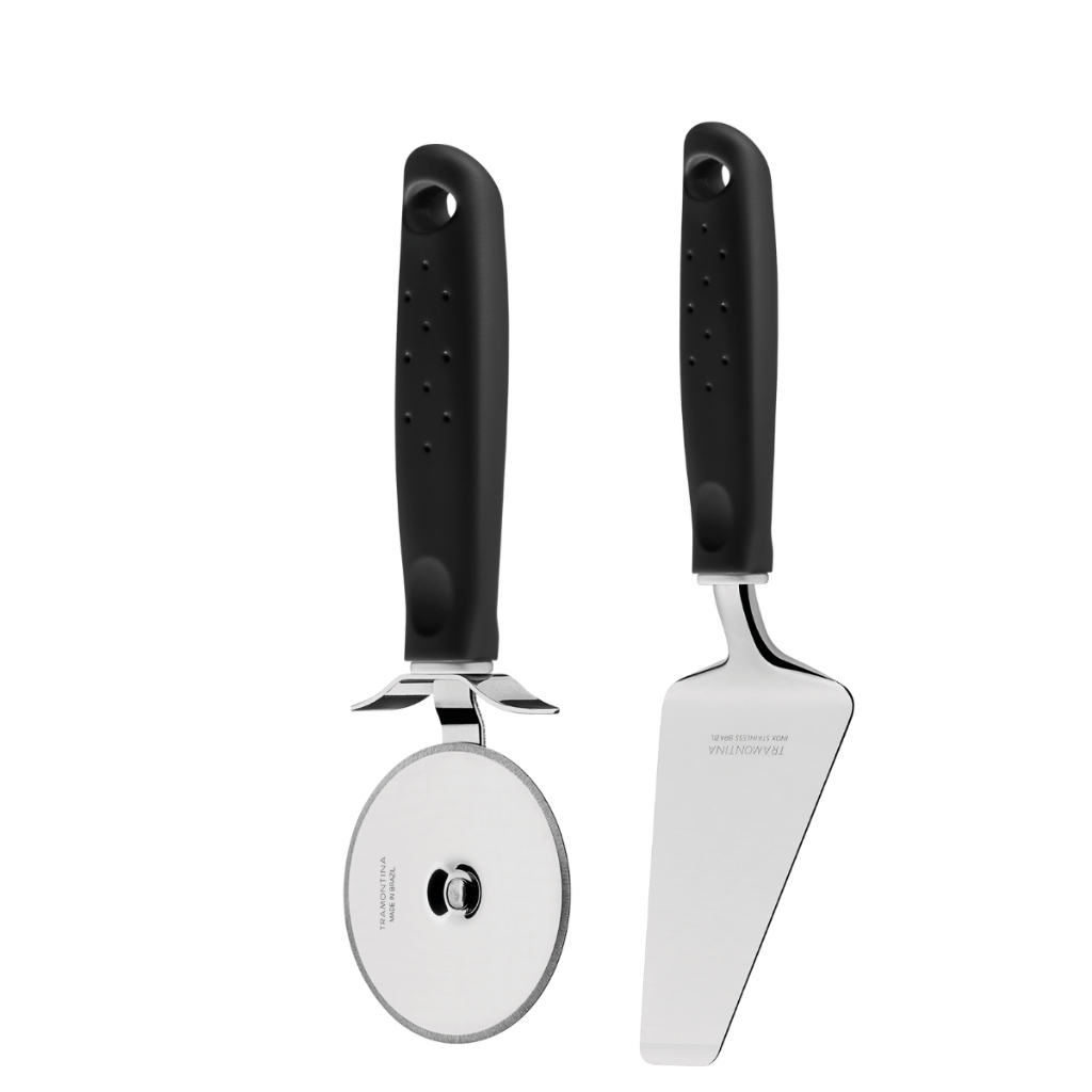 kit Cortador Pizza + Espátula Inox  Tramontina Cabo Preto  Utilíta - Home & Living