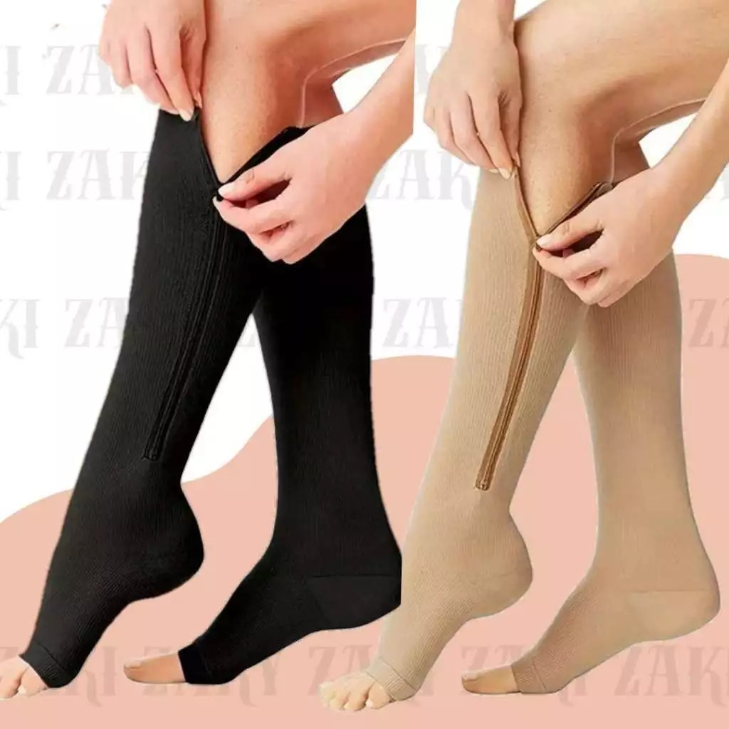 Par Meia Média Compressão Varizes Pernas Cansadas Inchaço Dores 3/4 Zíper 20-30 Mmhg Compressão Unissex