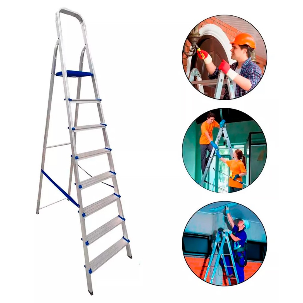 Escada Alumínio Média 8 Degraus Suporta 120kg - Real Escadas em Oferta na Shopee