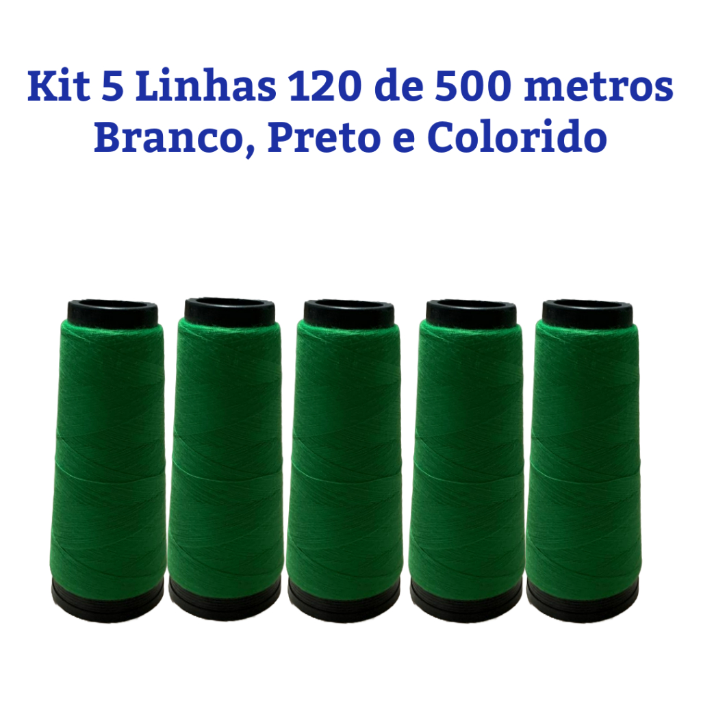 Kit 5 Linha de Costura 120, 500 Metros Cada, Cor Branco, Preto e Colorido em Oferta na Shopee