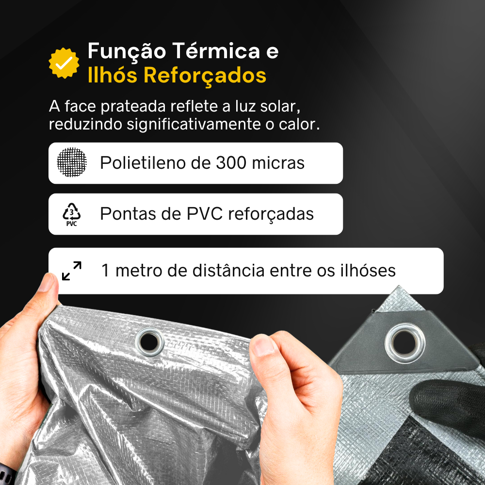 Lona 3x4 EXTRA FORTE 300 Micras Ihós Reforcado Dupla Face TNT