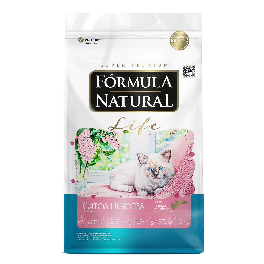 Ração 1Kg Fórmula Natural Life Super Premium Gatos Filhotes Sabor Frango e Salmão