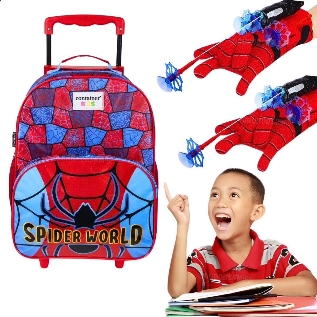 Kit mochila infantil escolar com rodinha masculina criança 5 anos + presente aniversario homem aranha spider man bat man