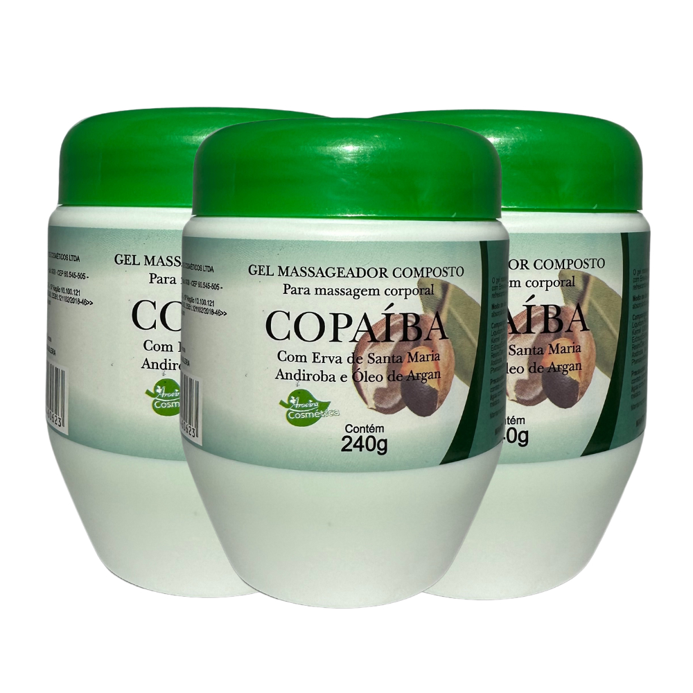 Kit 3und Gel Massageador Composto de Copaíba Com Andiroba e Óleo de Argan 240G Aroeira Cosmética