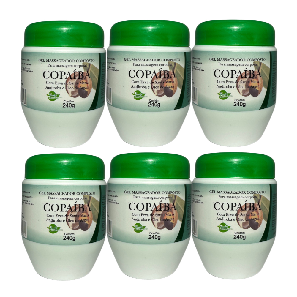 Kit 6und Gel Massageador Composto de Copaíba Com Andiroba e Óleo de Argan 240G Aroeira Cosmética