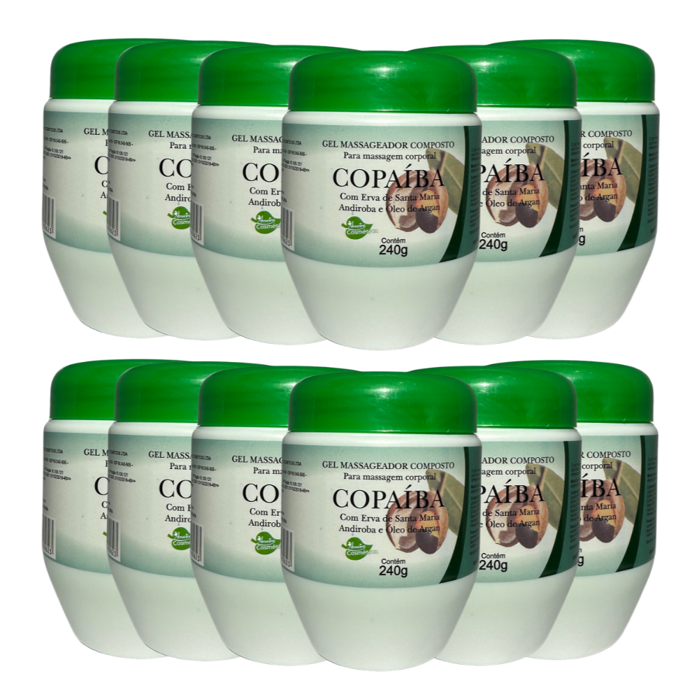 Kit 12und Gel Massageador Composto de Copaíba Com Andiroba e Óleo de Argan 240G Aroeira Cosmética