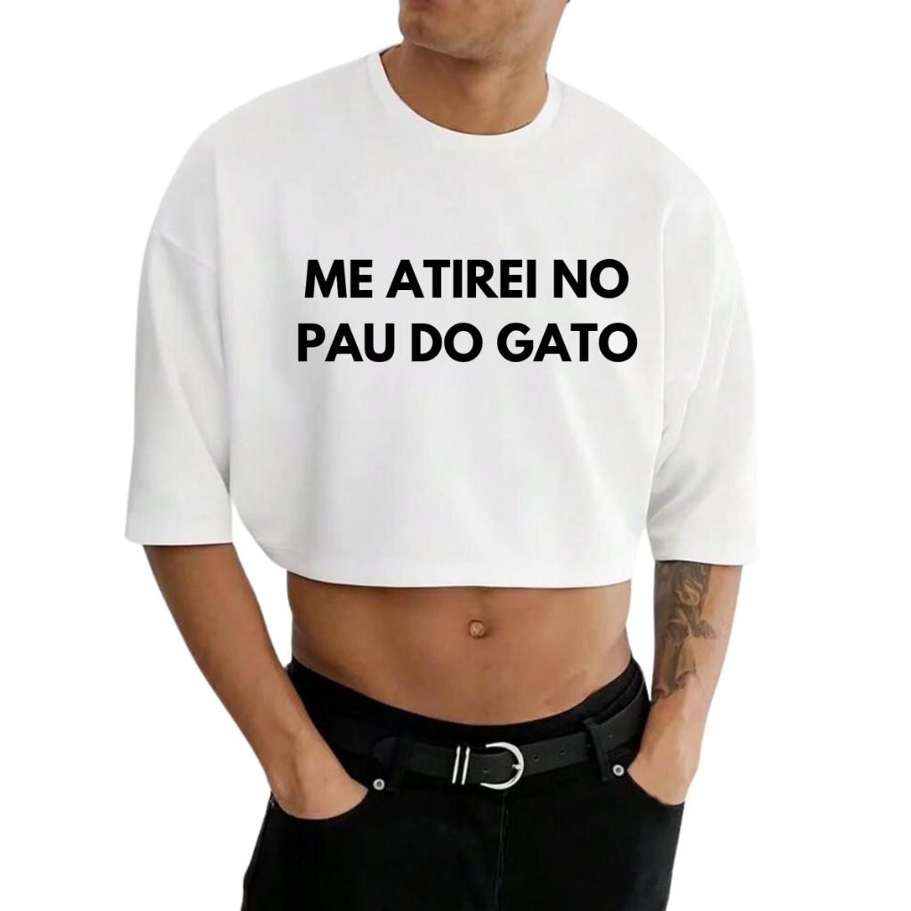 Cropped Masculino Oversized Pau No Gato Ditado Carnaval Estampado