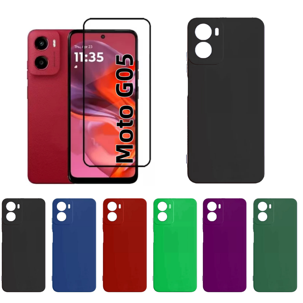 Pelicula Vidro 3D Moto G05 Motorola + Capinha Aveludada Colorida Capa