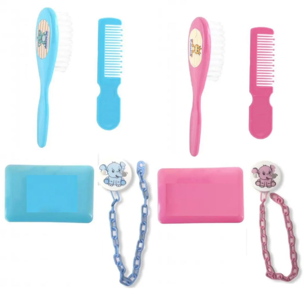 Kit Higiene Pente Escova Saboneteira Prendedor Chupeta Menino Menina - CCA - Estampas Variadas