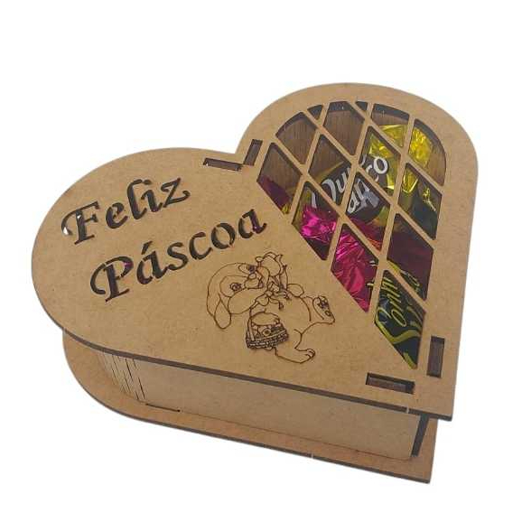 5 Caixas Coração Feliz Páscoa Bombons Lembrancinha MDF Madeira