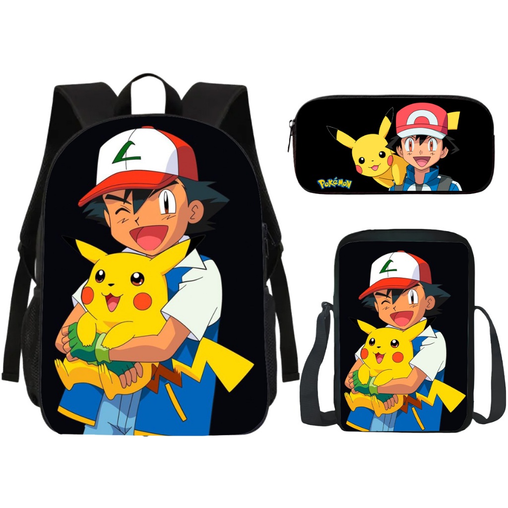 Kit Volta as Aulas Mochila Escolar, Estojo e Lancheira Anime Ash Pikachu Pokémon